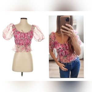 Joie Pink Floral Sheer Blouse